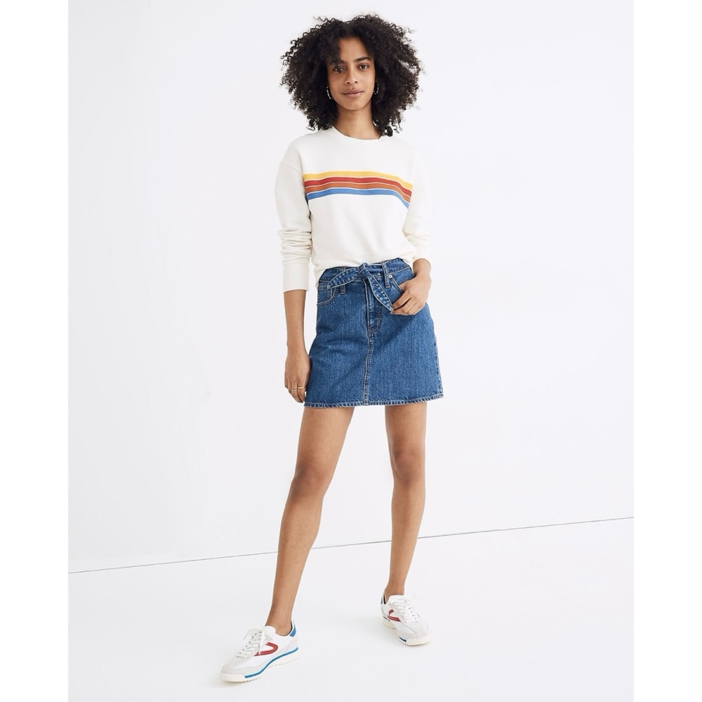 Madewell Rigid Denim Straight Mini Skirt Jean Tie Waist Sz 25 - Picture 1 of 11